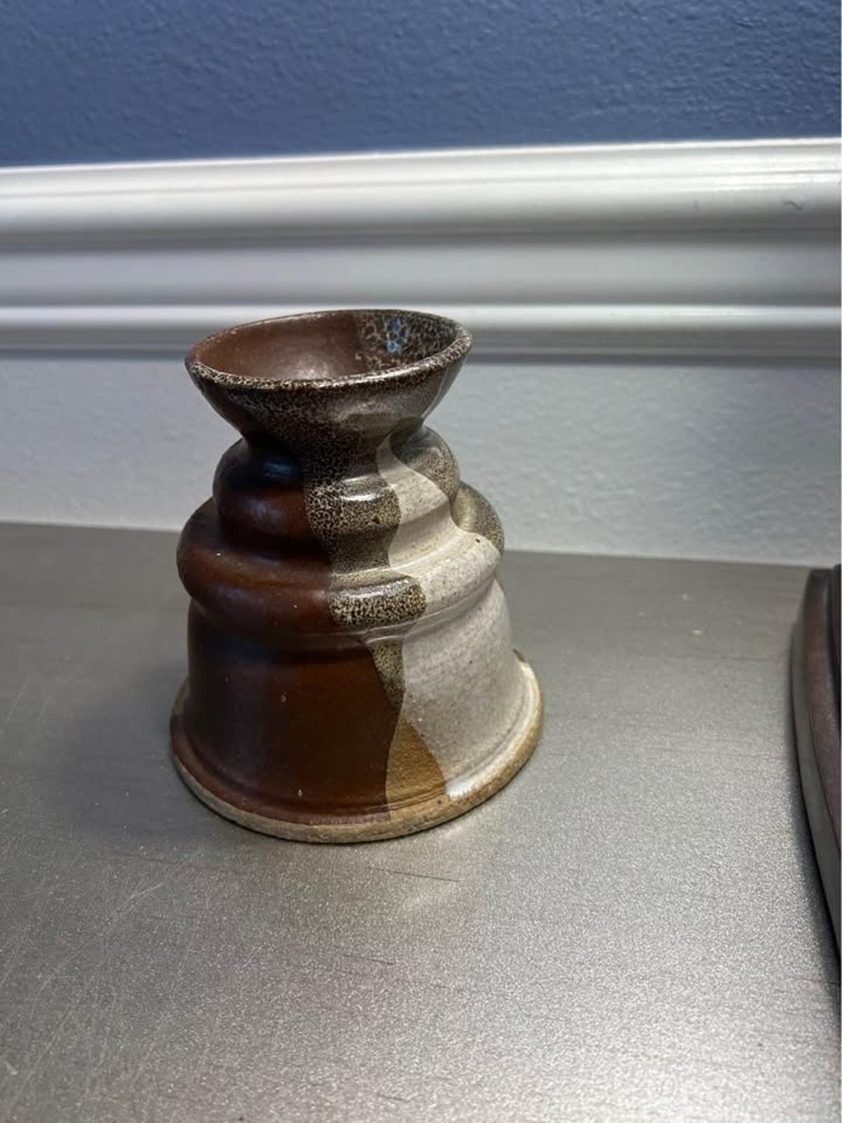 Radwick Studio Pottery Signed Brutalist Stoneware Vase / Candle Holder