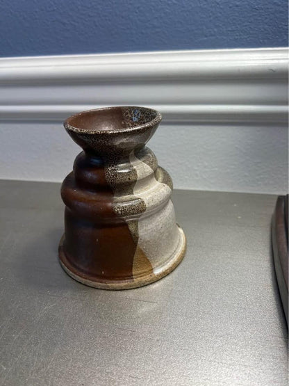 Radwick Studio Pottery Signed Brutalist Stoneware Vase / Candle Holder