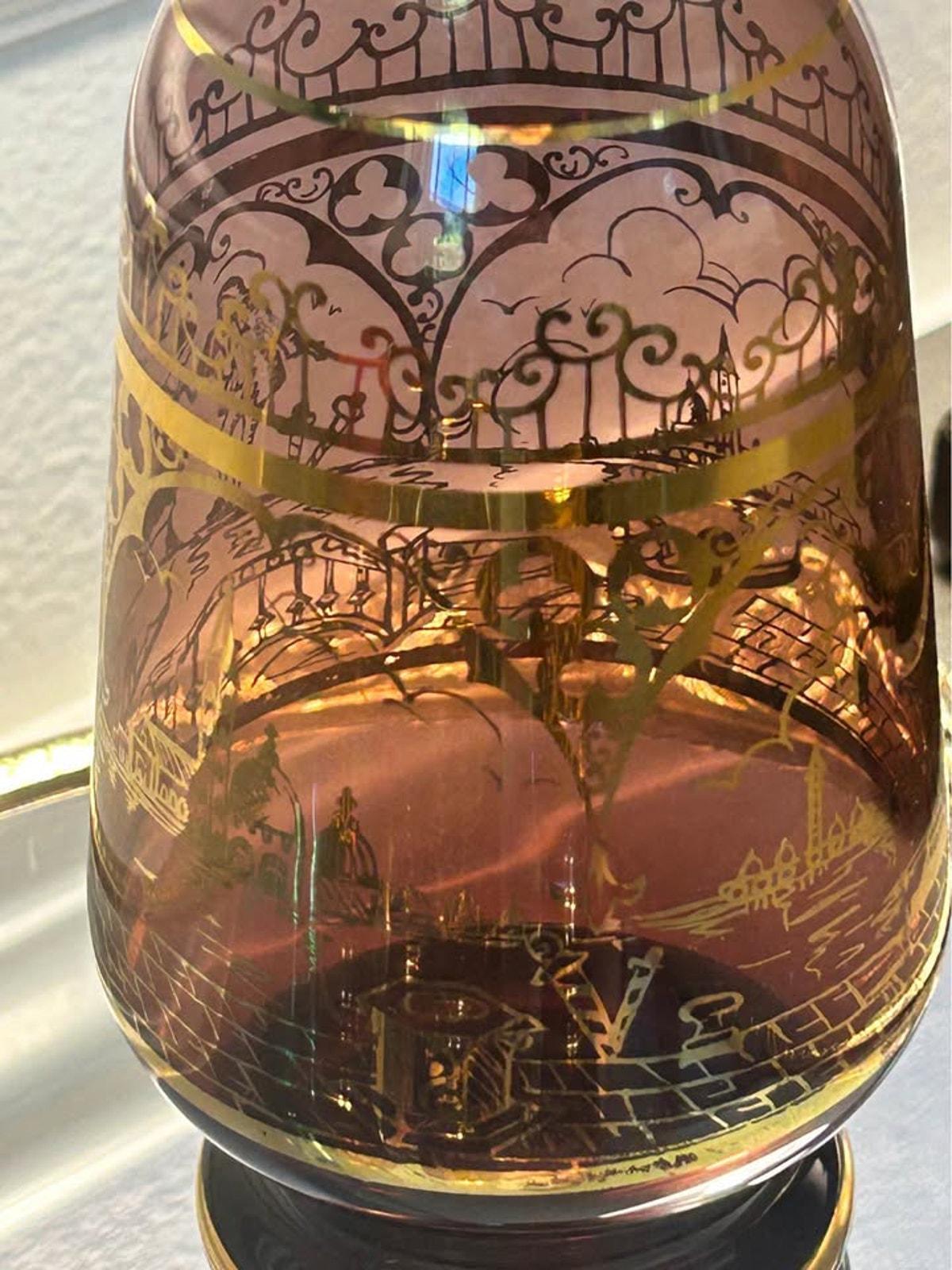 Mid-Century Venetian Amethyst Glass Decanter Set with 6 Cordial Glasses
