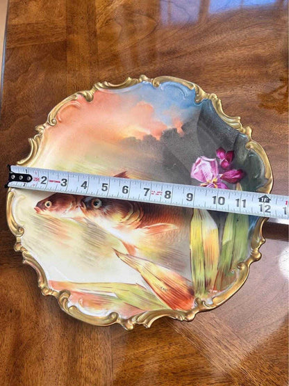 Antique Limoges France Hand Painted Fish Charger Plate Signed Marcel