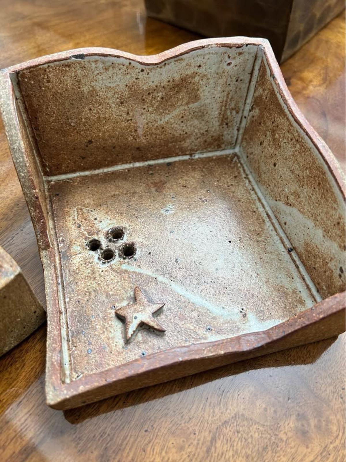 Vintage Studio Pottery Diorama Puzzle Box Incense Burner With Secret Landscape Interior