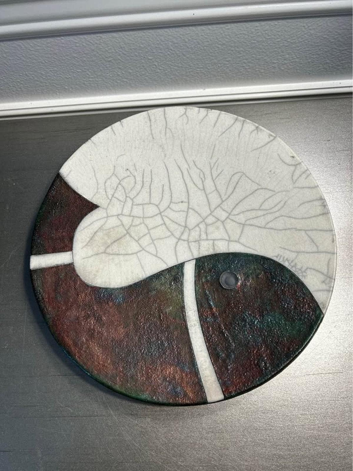 Fuentes Signed Studio Pottery Raku "Koi Balance" Platter