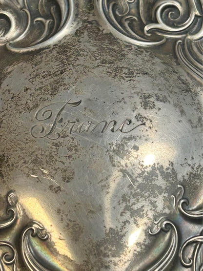 Antique Sterling Silver Repousse & ABP Cut Glass Vanity Set | Celtic Mirror and 14 inch Tray