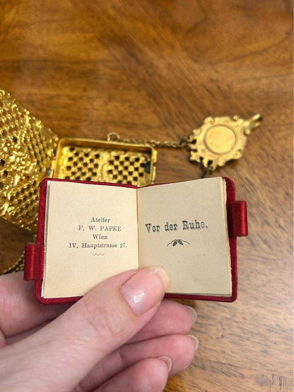 Antique 1896 Viennese Gilt Metal Dance Card Carnet de Bal by F.W. Papke