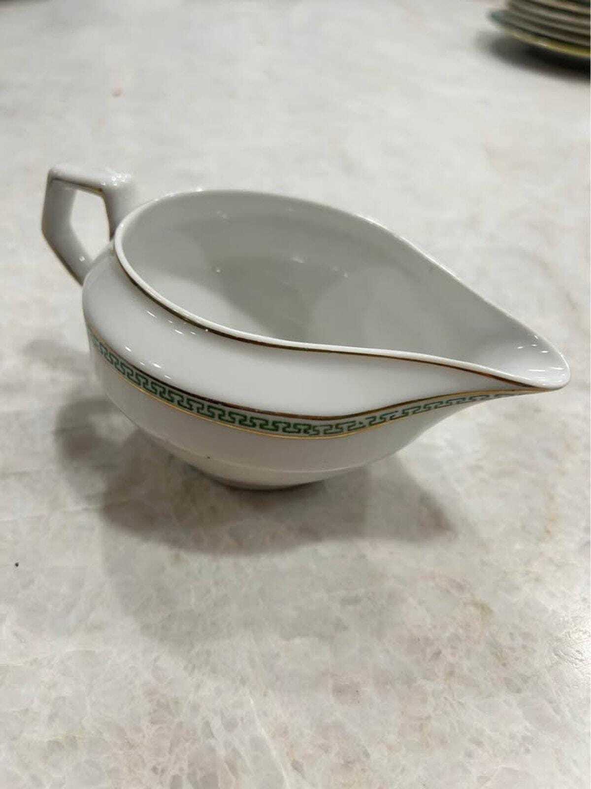 Antique N&C Nagoya Nippon Porcelain Sauce Boat | Green Greek Key Gold Trim Pitcher
