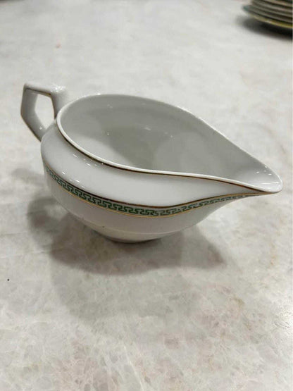 Antique N&C Nagoya Nippon Porcelain Sauce Boat | Green Greek Key Gold Trim Pitcher