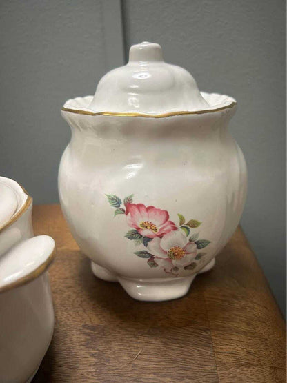 Vintage House of Webster Tea Set | Wild Rose Motif, Gold Gilt, Hand-Painted Pottery
