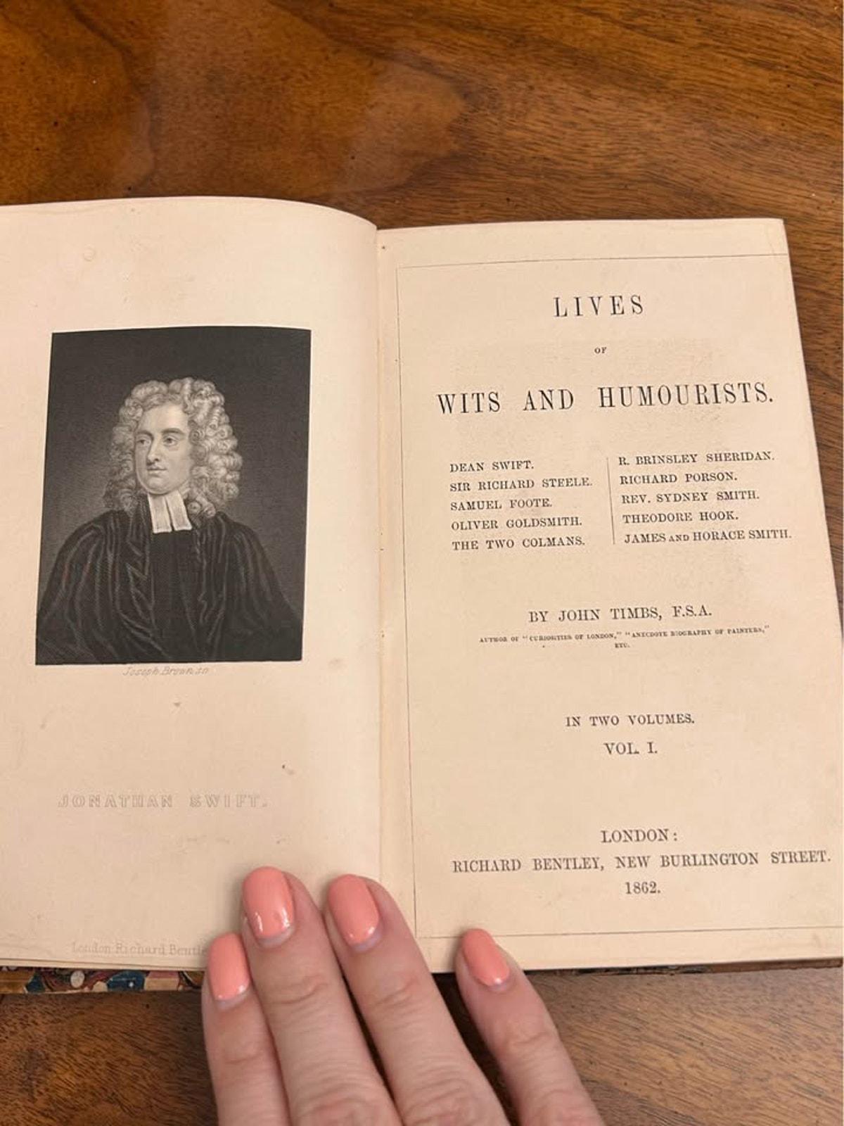 Antique 1862 Lives of Wits and Humourists by John Timbs, 2 Vol Set, Hendersyde Bookplate