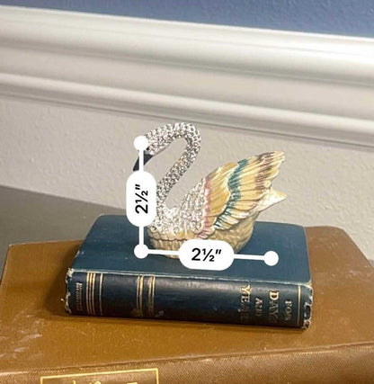 Hand-Painted Enamel Swan Trinket Box with Rhinestone Pavé