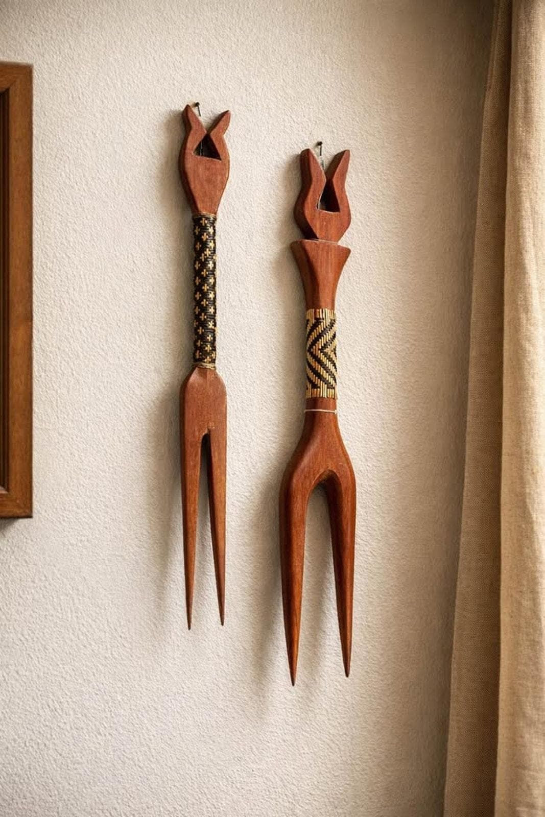 Vintage Fijian Cannibal Forks – Vesi Wood & Magimagi Weaving, Tribal Art