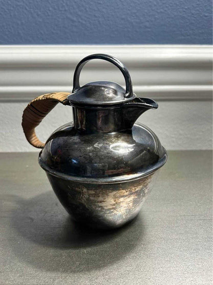Lawrence B. Smith Co. Silver Plate Teapot | Pattern 1119 Pitcher with Woven Rattan Handle