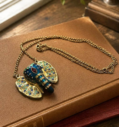 Vintage Betsey Johnson Blue Enamel Elephant Pendant Necklace