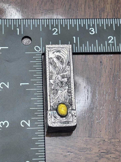 Antique 800 Silver Engraved Sliding Lipstick Case with Hidden Mirror
