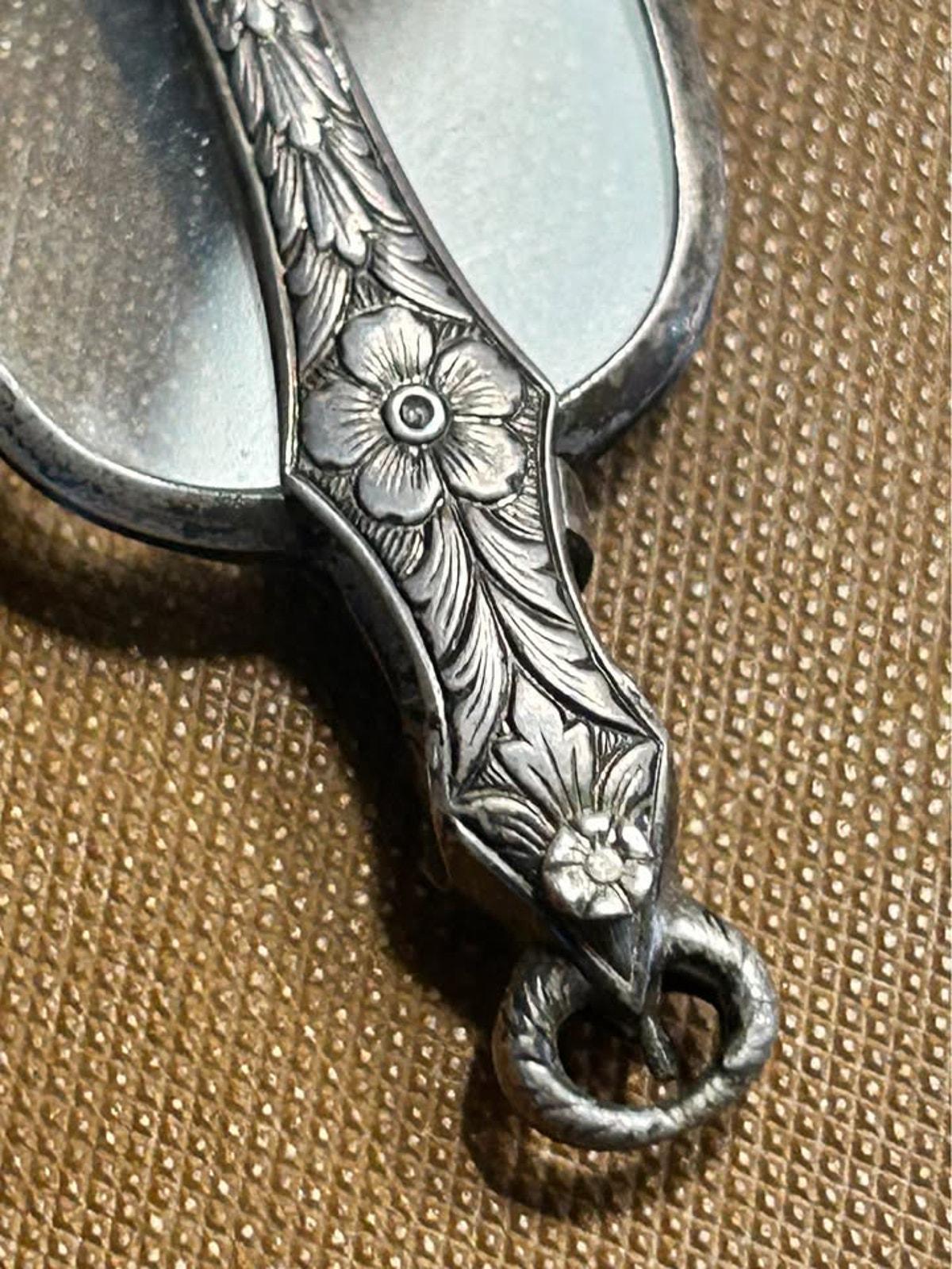 Antique Sterling Silver Floral Engraved Folding Lorgnette