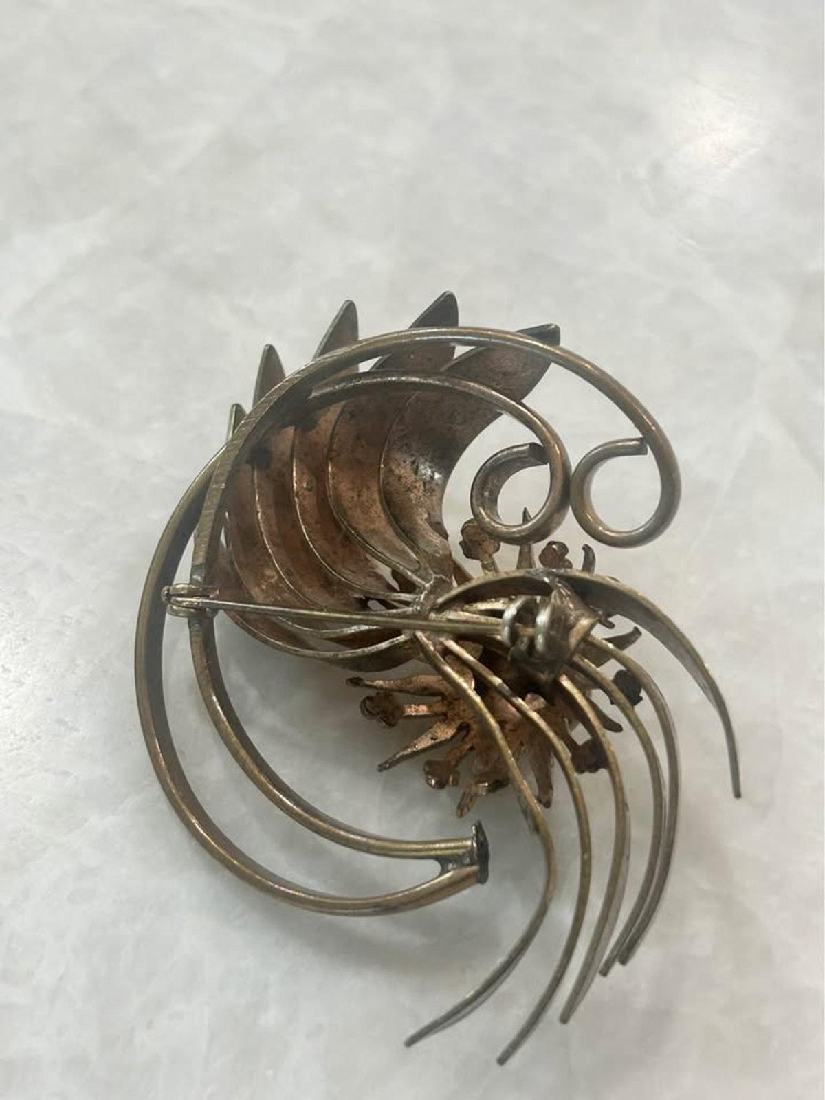 Vintage Mid-Century Modern Studio Brutalist Solid Brass Sunburst Brooch