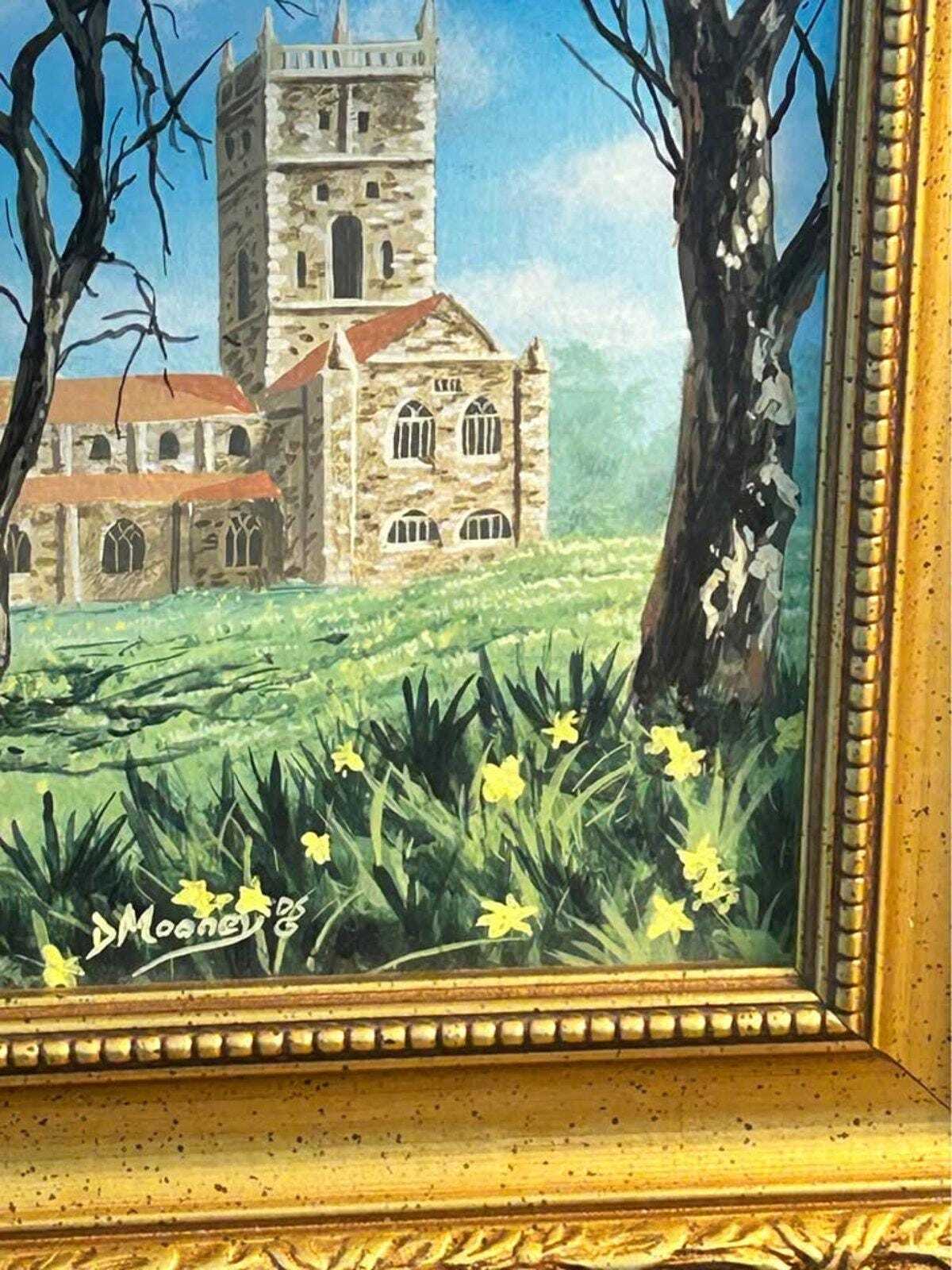 Vintage 1985 D. Mooney Original Framed Painting of St Davids Cathedral