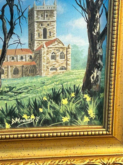Vintage 1985 D. Mooney Original Framed Painting of St Davids Cathedral