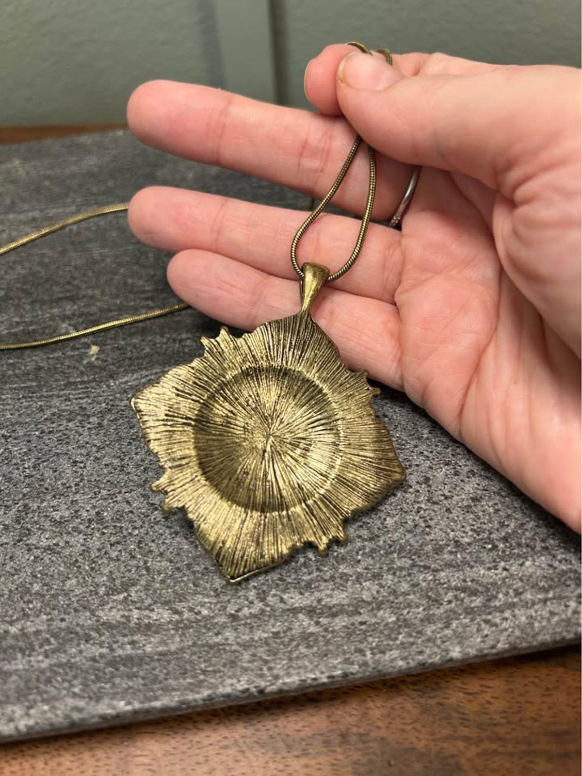 Vintage Brass Turquoise & Yellow Enamel Mandala Pendant Necklace