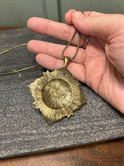 Vintage Brass Turquoise & Yellow Enamel Mandala Pendant Necklace