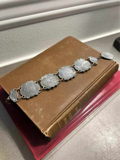Vintage Mexican Silver Don Quixote Story Bracelet, Mid-Century Relief Panel Jewelry