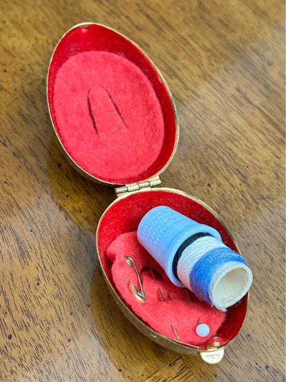 Vintage Engraved Brass Egg Sewing Kit Pocket Etui