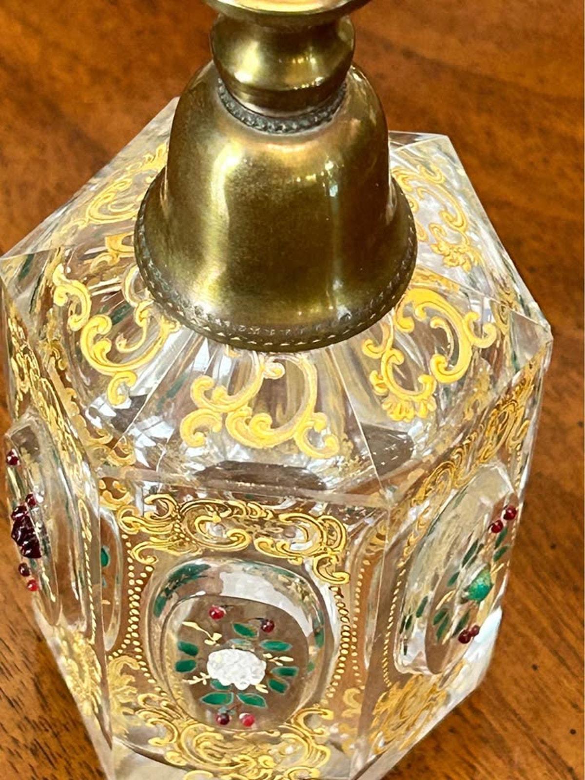 Antique Bohemian Gilded Crystal Perfume Atomizer Bottle