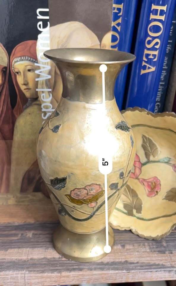 Vintage hand-painted brass vase and trinket dish