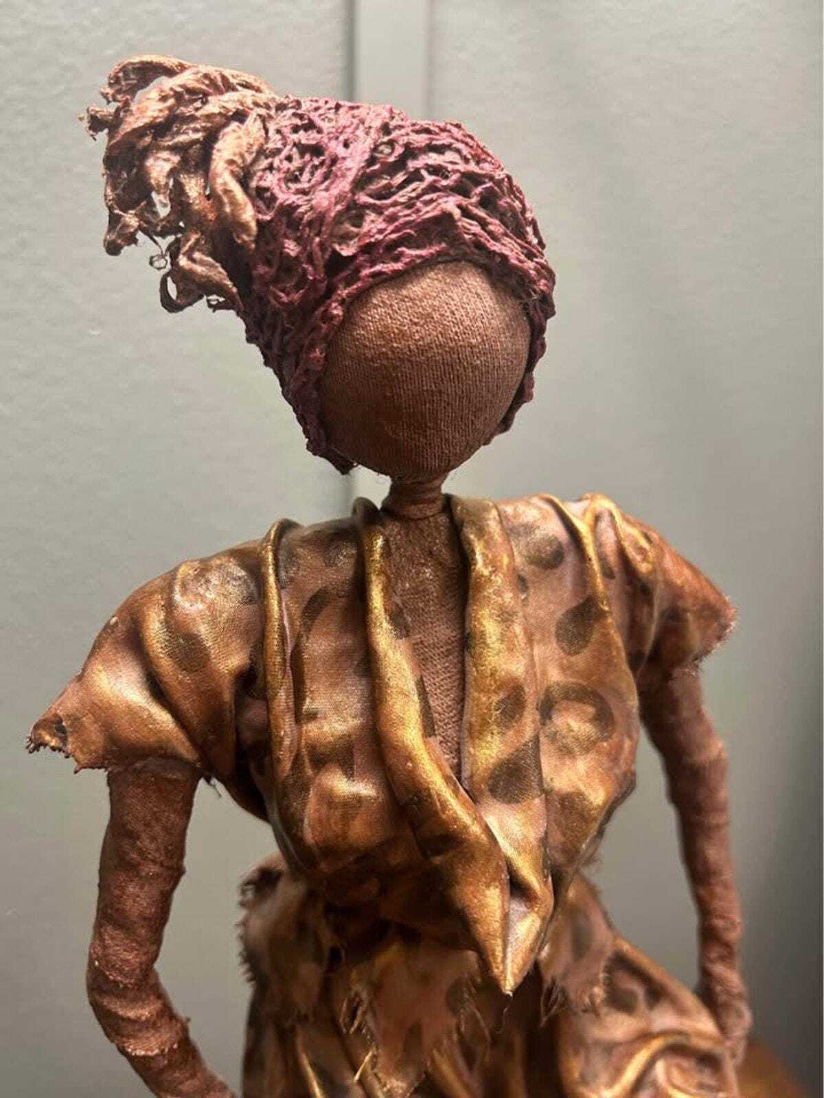 Seated Figure in Leopard Print - 15" Paverpol Textile Sculpture
