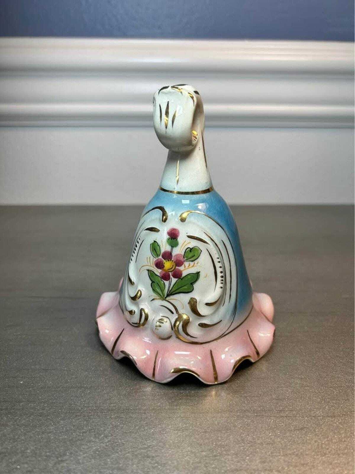 Mid-Century Hand-Painted Italian Floral Ceramic Bell