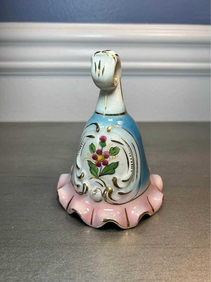 Mid-Century Hand-Painted Italian Floral Ceramic Bell