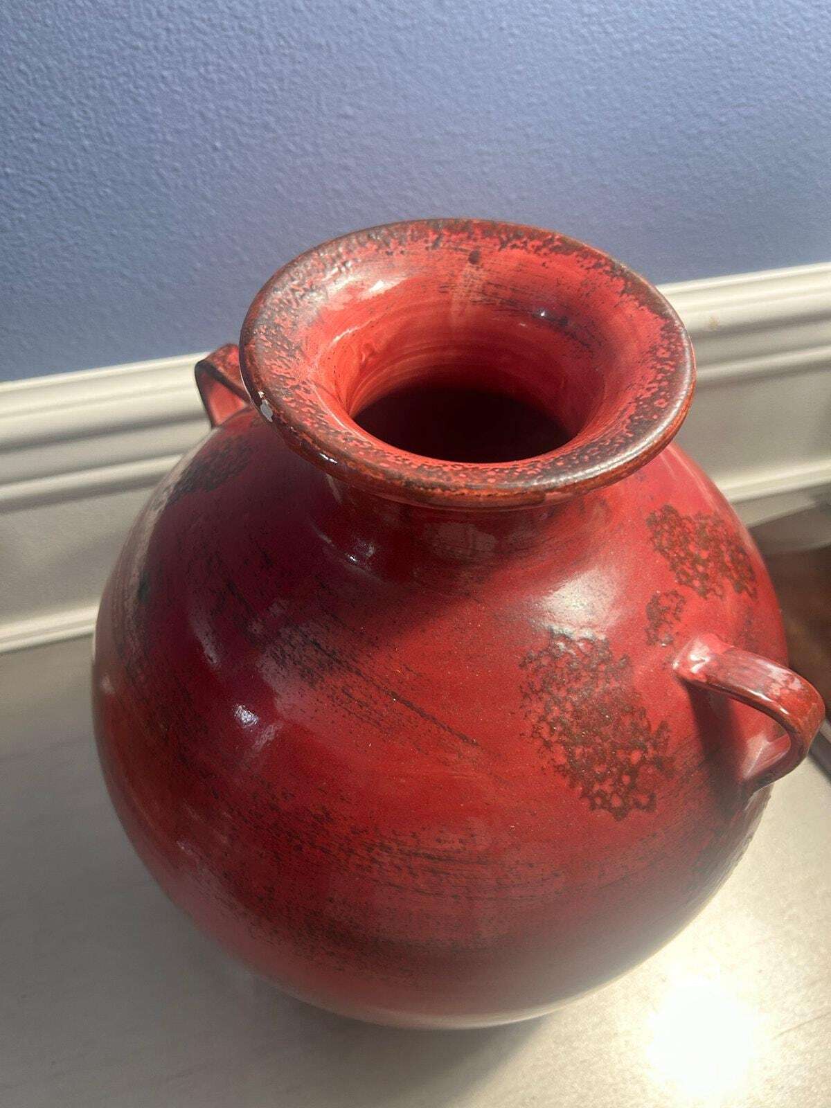 Large Distressed Red Italian Art Pottery Vase