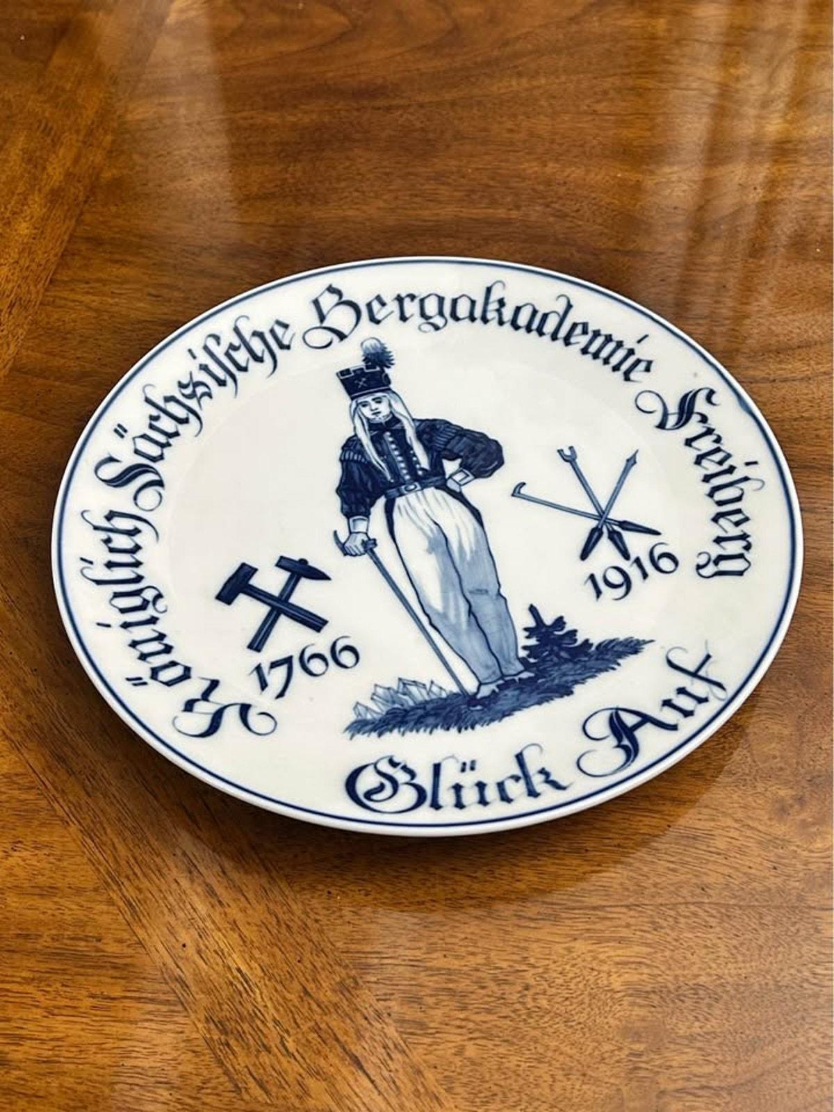 Antique 1916 Meissen Porcelain Plate - Royal Saxon Mining Academy Freiberg
