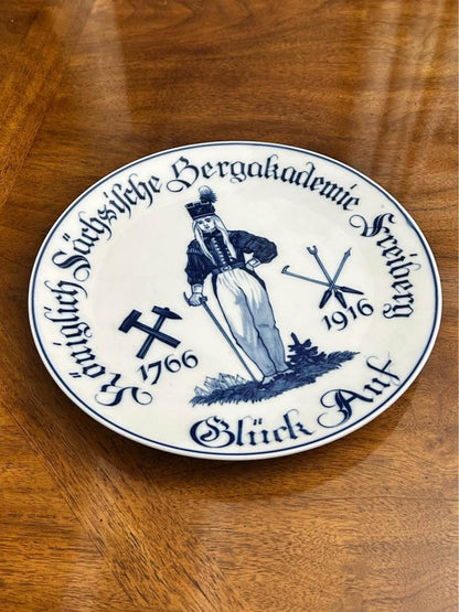 Antique 1916 Meissen Porcelain Plate - Royal Saxon Mining Academy Freiberg
