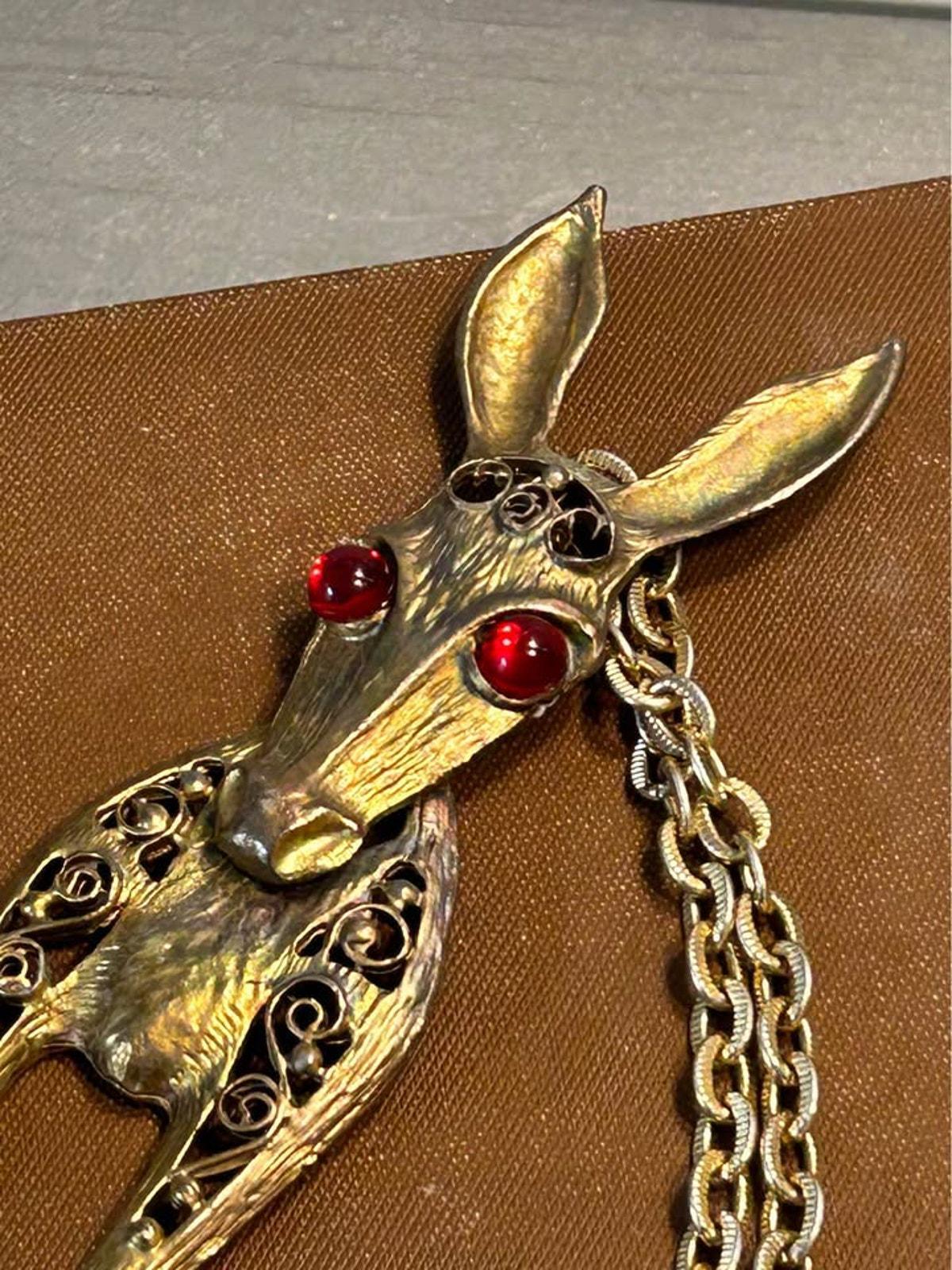 Juliana DeLizza & Elster Articulated Donkey Pendant Necklace, Vintage 1960s