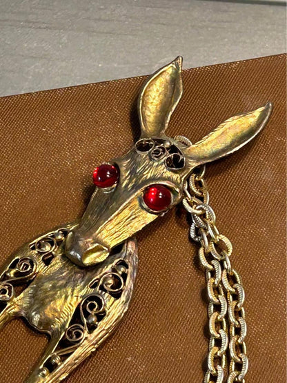 Juliana DeLizza & Elster Articulated Donkey Pendant Necklace, Vintage 1960s