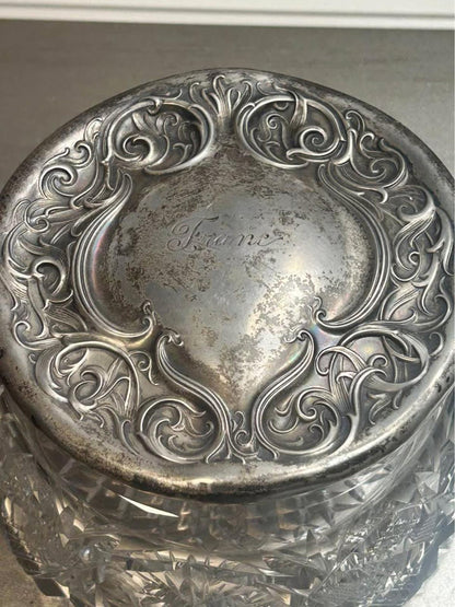 Antique Sterling Silver Repousse & ABP Cut Glass Vanity Set | Celtic Mirror and 14 inch Tray