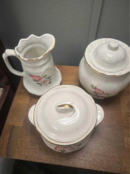Vintage House of Webster Tea Set | Wild Rose Motif, Gold Gilt, Hand-Painted Pottery