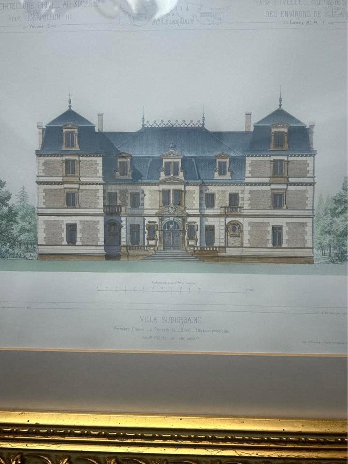 Antique 19th C. French Architectural Print By César Daly