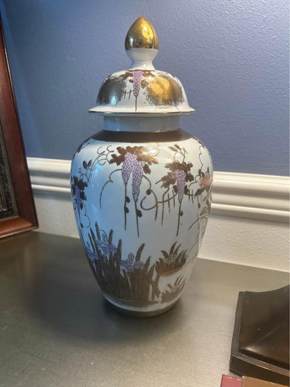 Antique Meiji Period Kutani Porcelain Ginger Jar – Wisteria and Crane