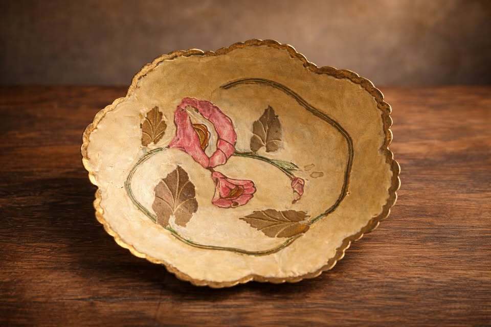 Vintage hand-painted brass vase and trinket dish