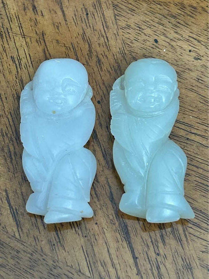 Antique Chinese Carved White Jade Tongzi Pendants Pair