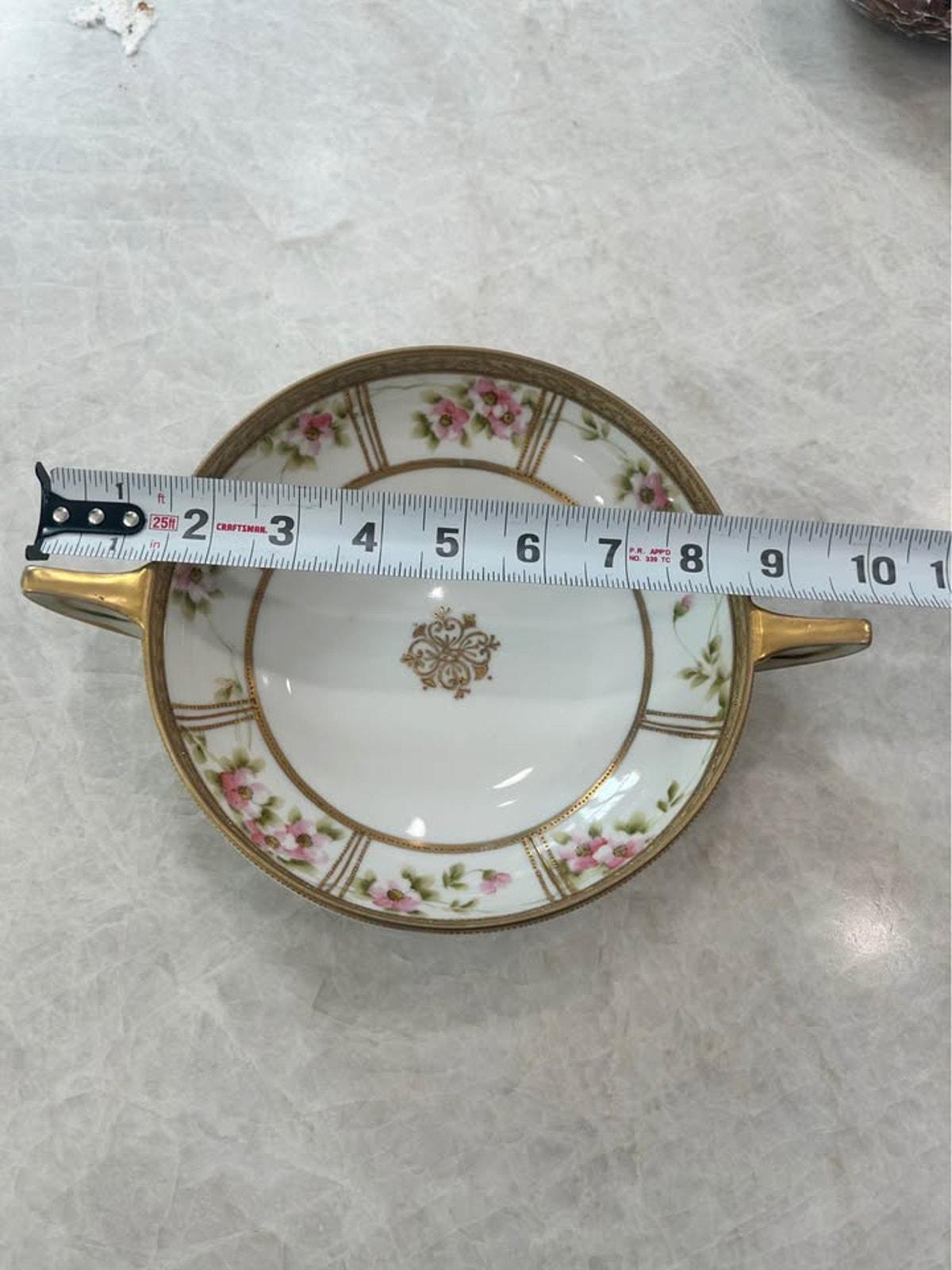 Antique Nippon Hand Painted Porcelain Two Handled Bowl - Morimura Noritake Pink Wild Rose