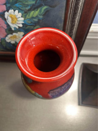 Kevin Berg Signed Studio Art Pottery - 12" Drip Glaze Terracotta Vase