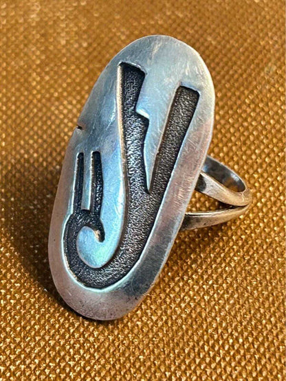 Vintage Hopi Sterling Silver Overlay Ring Split Shank Native American - Size 6