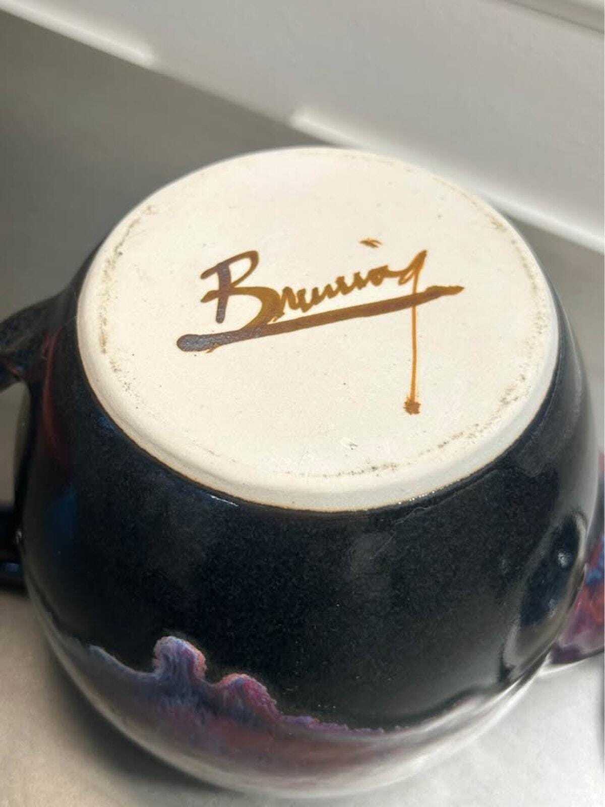 Larry Bruning Signed Porcelain Teapot | Leopard Black with Lilac & Cranberry Accents | Mid-90s Studio Work