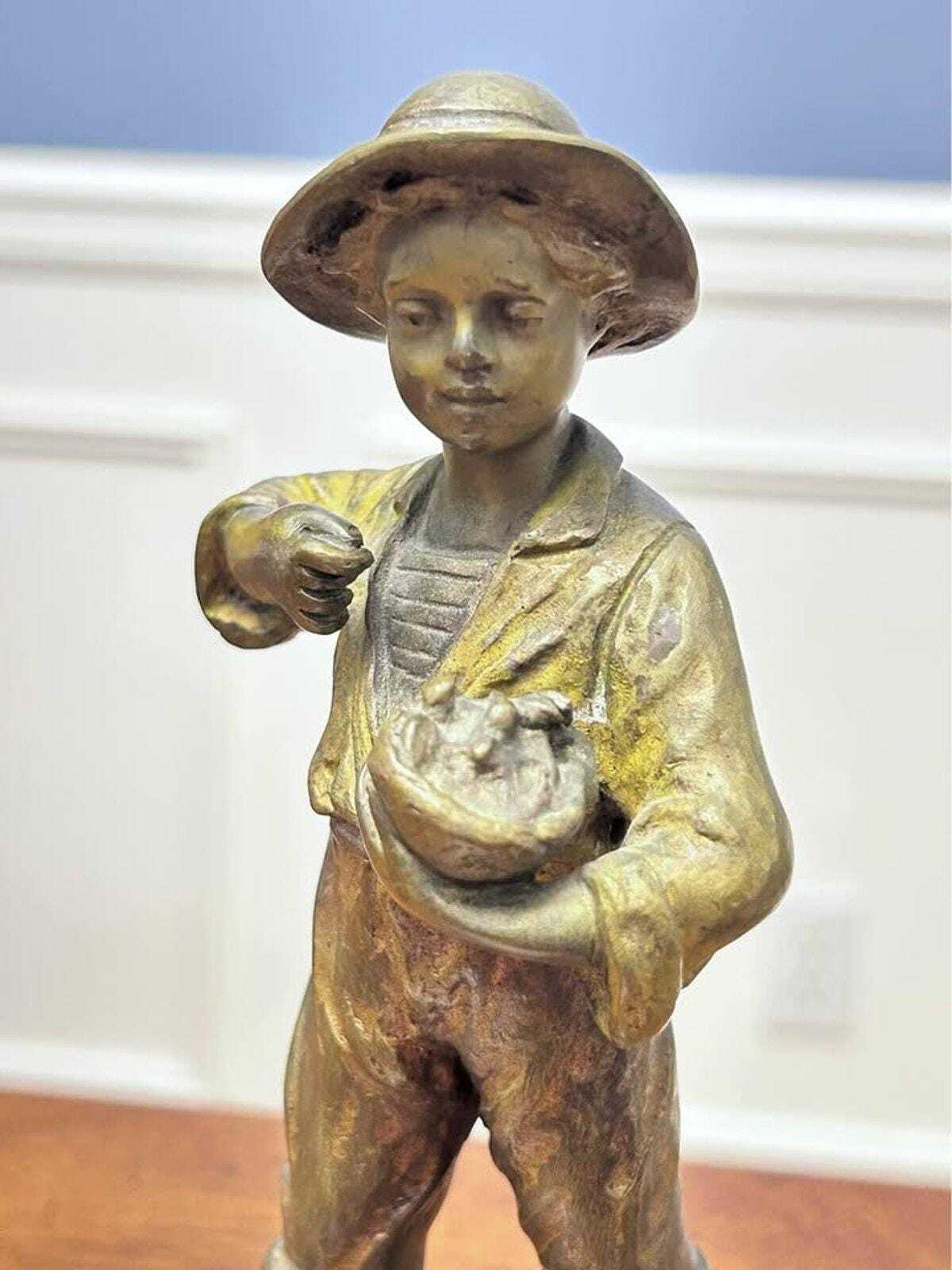 Antique French Bronze Peasant Boy Sculpture by Goyeau
