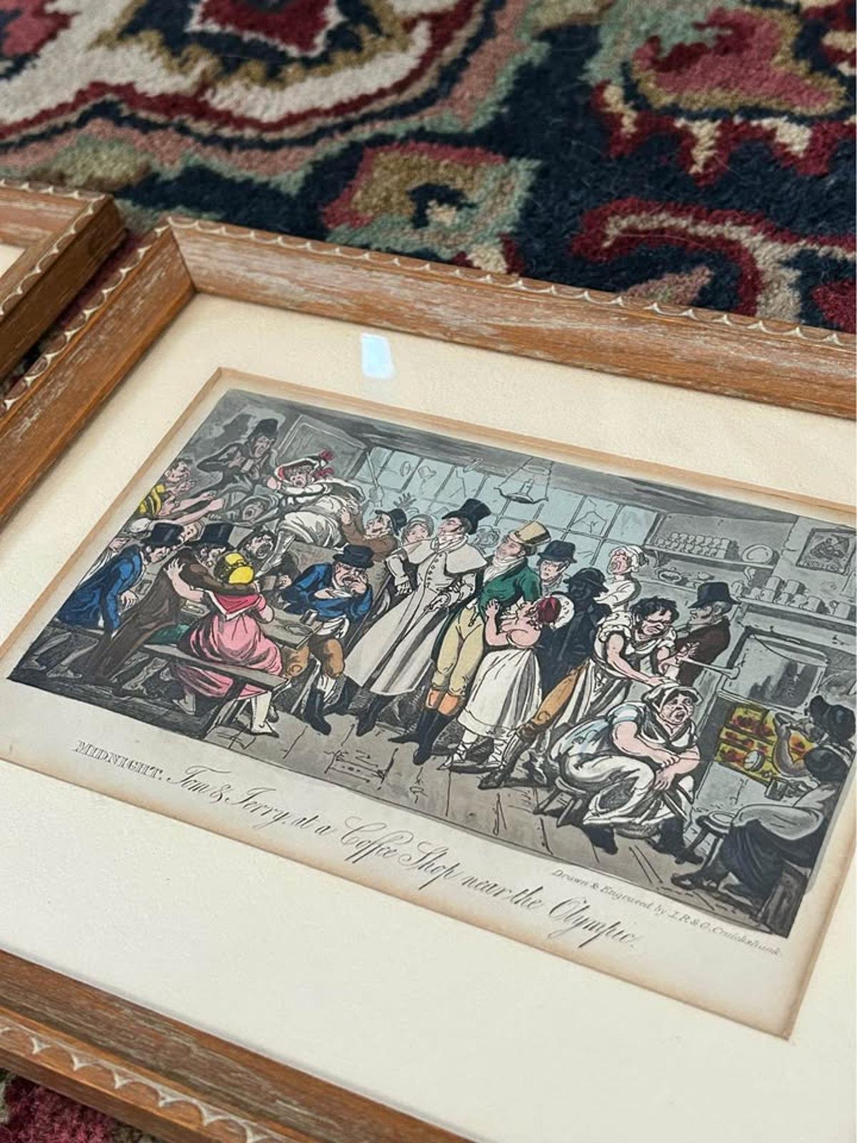 Antique 1821 I.R. & G. Cruikshank Life in London Aquatint Satirical Prints
