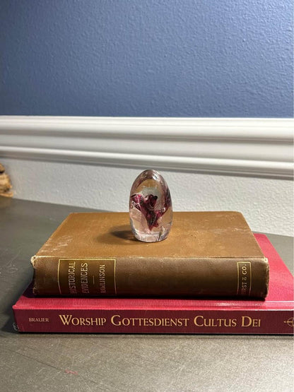 Vintage Clear and Pink Swirl Art Glass Egg Paperweight