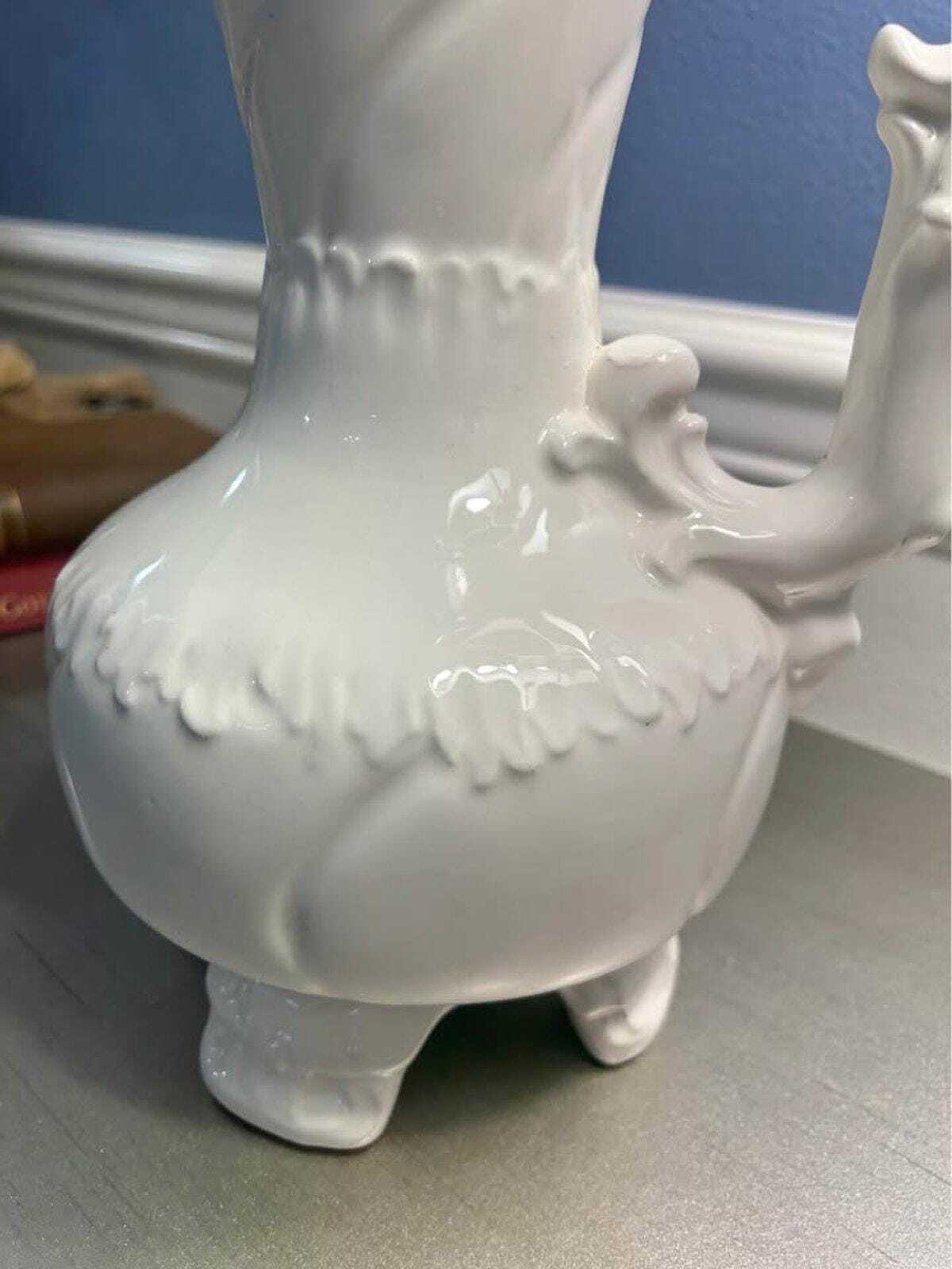 Artigiani Italiani Vintage White Ceramic Pitcher | Rococo Style Ewer
