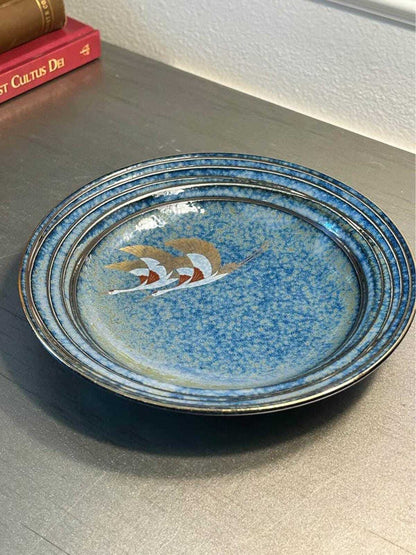 Vintage Japanese Blue Crane Plate – Gilded Flying Cranes, Gold Rim (8 Inch)